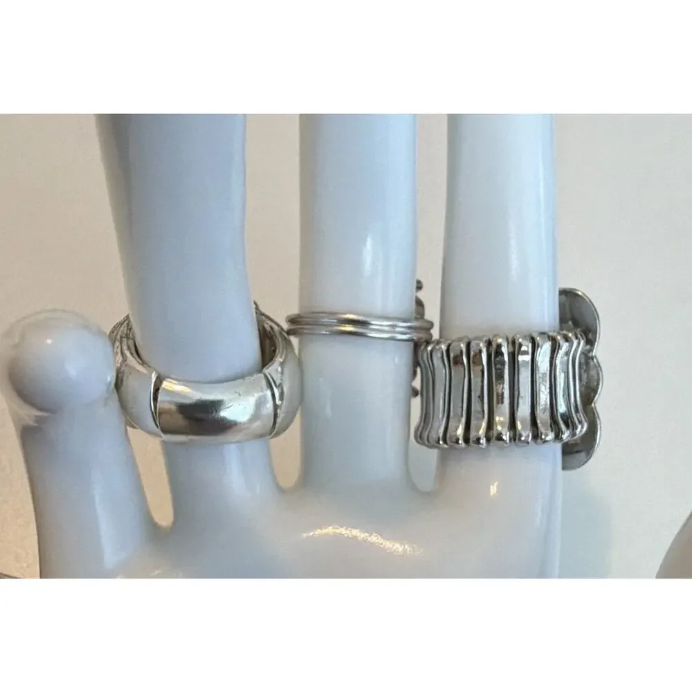 Lot of 3 Fashion Statement Rings Silver Tone Blue Pink Adjustable Mixed Styles
